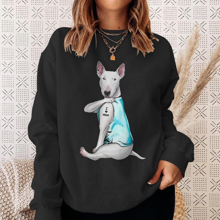 Bull Terrier Tattoos I Love Mom Sitting Mother's Day Sweatshirt Gifts for Her