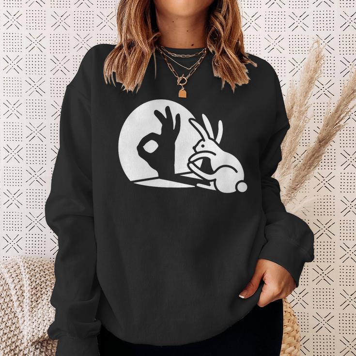 Bunny Rabbit Ok Okay Shadow Hand Gesture Sign Circle Game Sweatshirt Gifts for Her