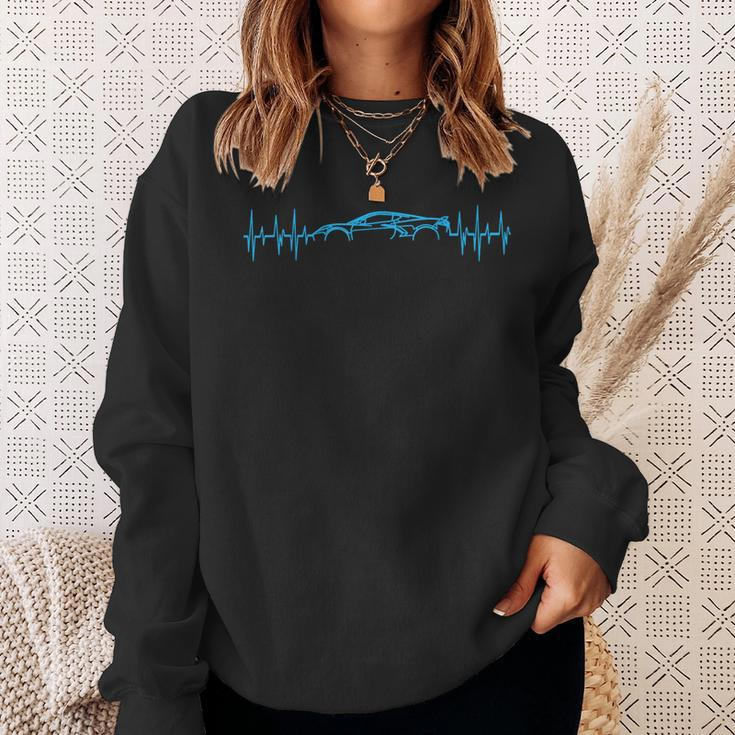C8 Heartbeat Rapid Blue Supercar Sports Car Heartbeat Line Sweatshirt Gifts for Her