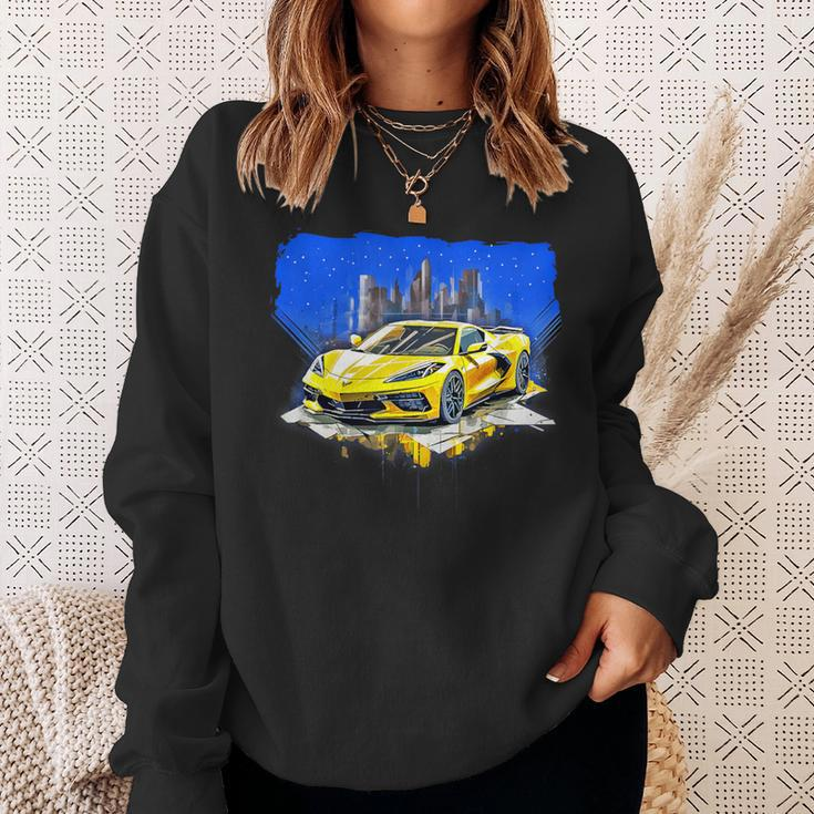 C8 Vette Sports Car Supercar Race Car Yellow For Boys Men Sweatshirt Gifts for Her