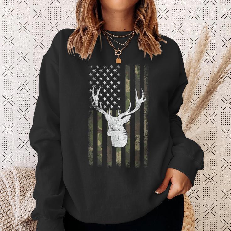 Camo Deer American Flag Graphic Hunting Men Dad Boys Sweatshirt Gifts for Her