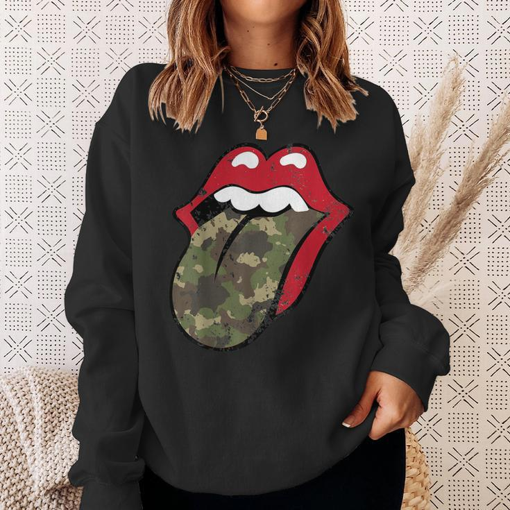 Camo Lips And Tongue Military 4Th Of July Sweatshirt Gifts for Her