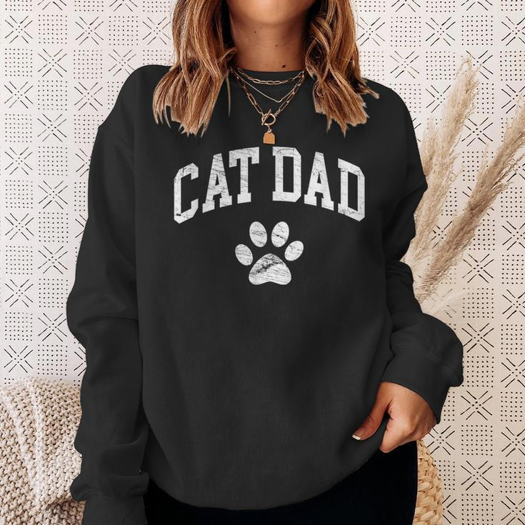 Cat Dad Vintage Distressed Cat Paw Sweatshirt Gifts for Her