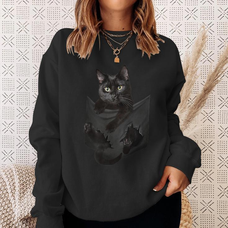 Cat Lovers Black Cat In Pocket Kitten Face Sweatshirt Gifts for Her