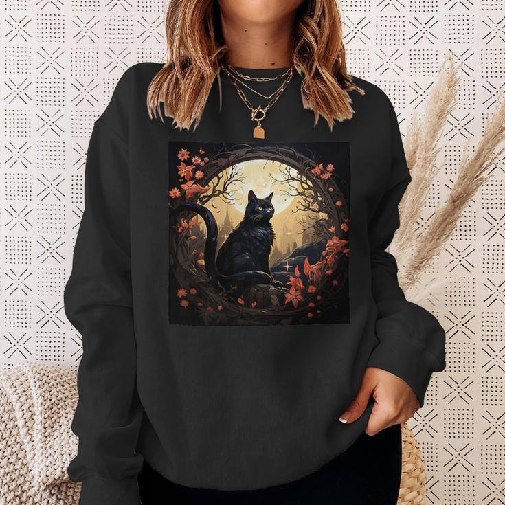 Cat Moon Flowers Graphic Sweatshirt Gifts for Her