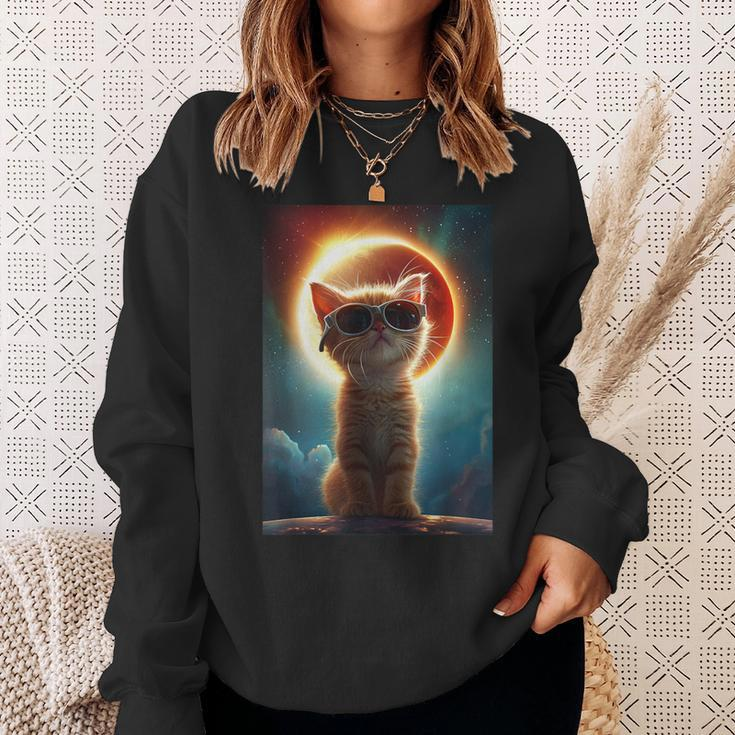 Cat Total Solar Eclipse 2024 April 8 Glasses Women Sweatshirt Gifts for Her