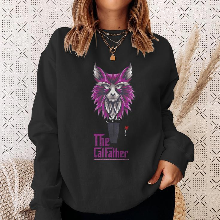 The Catfather Vintage Best Cat Dad Fathers Day Husband Daddy Sweatshirt Gifts for Her