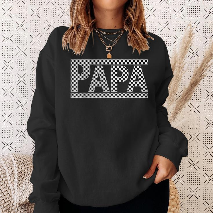Checkered Papa Fathers Day Grandpa Dad Black & White Checker Sweatshirt Gifts for Her