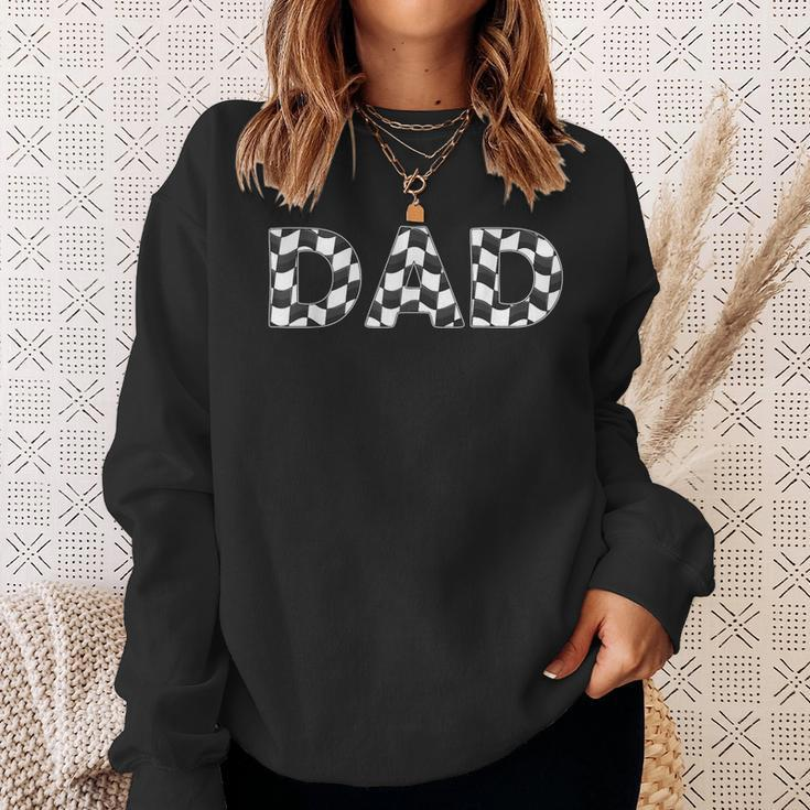 Checkered Race Car Dad White Black Checkerboard Flag Sweatshirt Gifts for Her