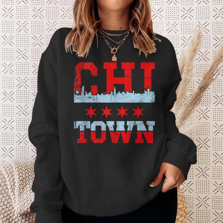 Chi Town Chicago Souvenir Skyline Flag Sweatshirt Gifts for Her