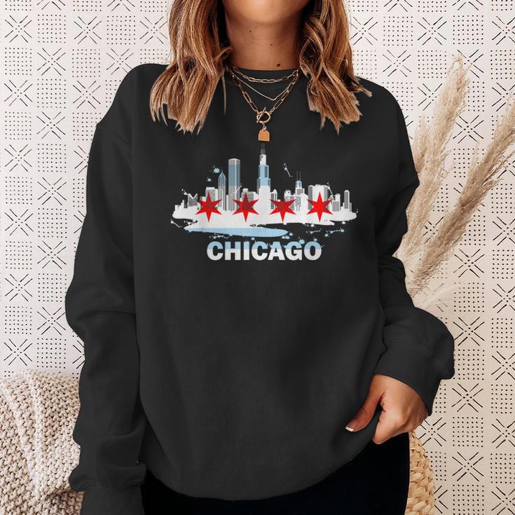 Chicago City Flag Downtown Skyline Chicago Skyline Sweatshirt Gifts for Her