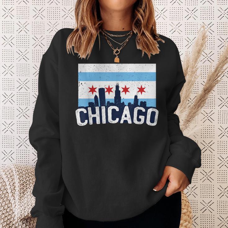 Chicago Skyline City Flag Illinois Souvenir Sweatshirt Gifts for Her