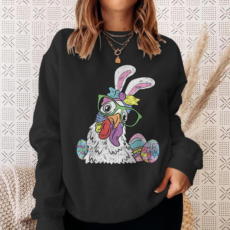 Chicken Egg Hunting Easter Bunny Ears Farm Animal Spring Sweatshirt Gifts for Her
