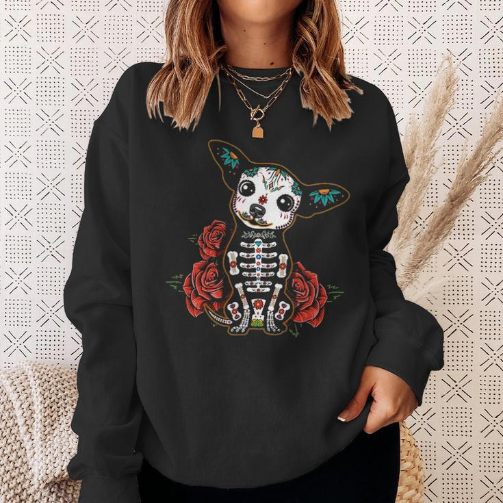 Chihuahua Dia De Los Muertos Day Of The Dead Dog Sugar Skull Sweatshirt Gifts for Her