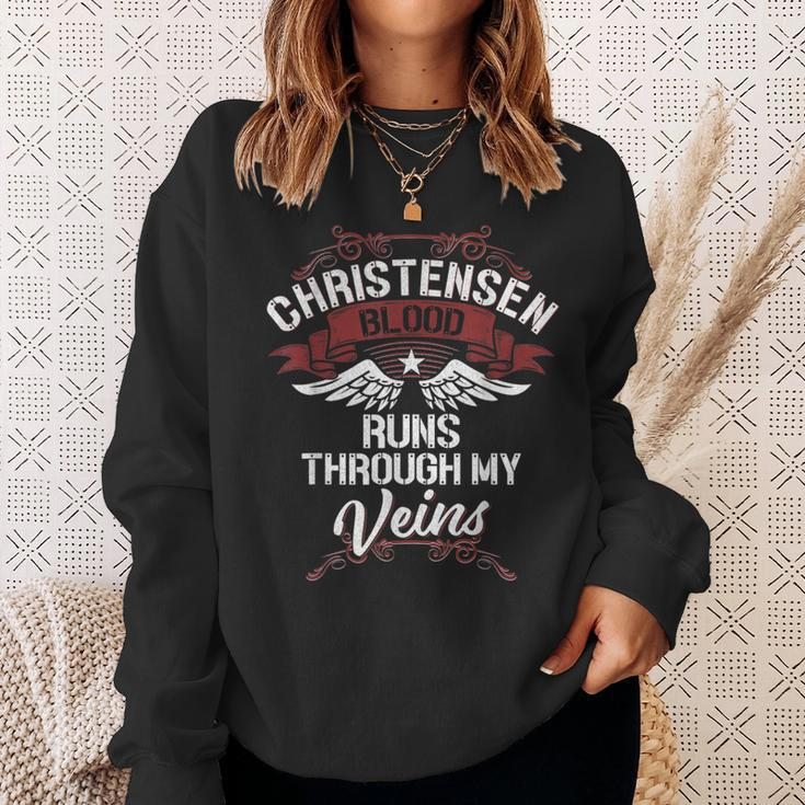 Christensen Blood Runs Through My Veins Last Name Family Sweatshirt Gifts for Her