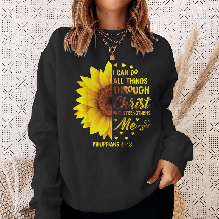 Christian I Can Do All Things Through Christ Bible Sunflower Sweatshirt Gifts for Her