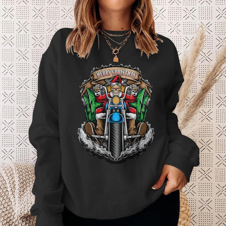 Christmas Motorcycle Santa Skull Santa Bike Rider Sweatshirt Gifts for Her