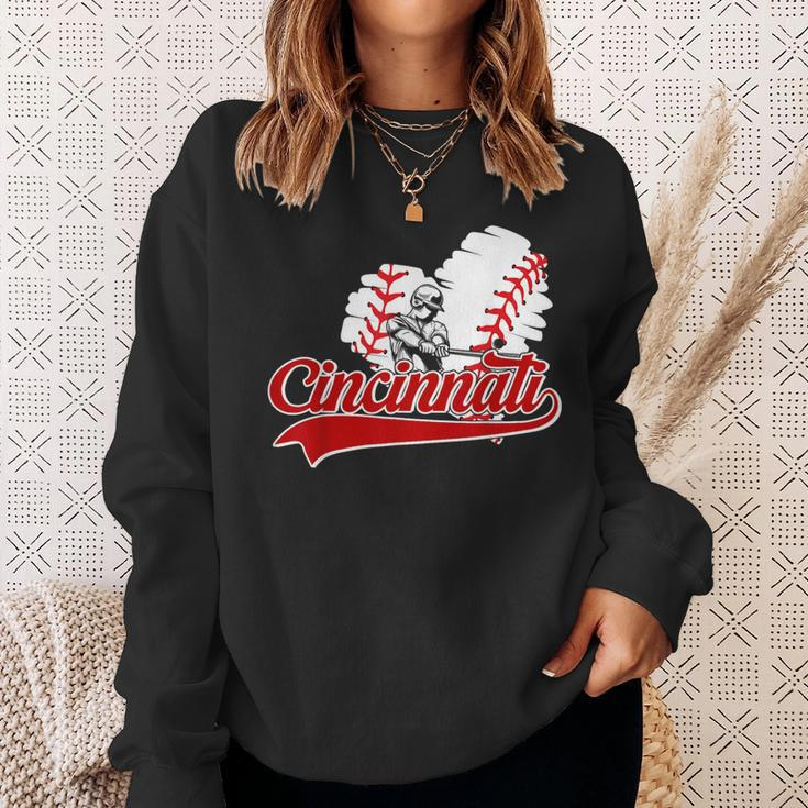 Cincinnati Cities Baseball Heart Baseball Fans Women Sweatshirt Gifts for Her