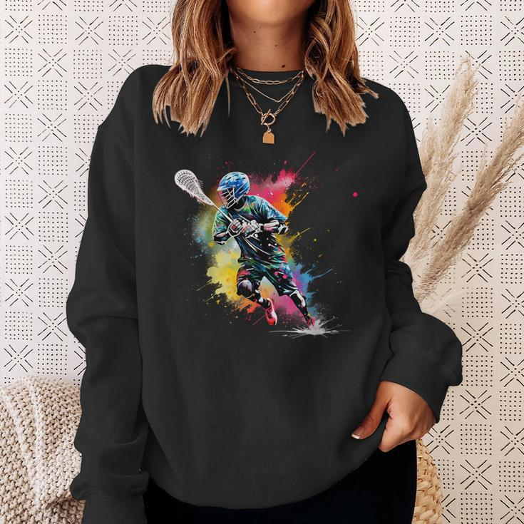 Colorful Lacrosse Player Boy On Lacrosse Sweatshirt Gifts for Her
