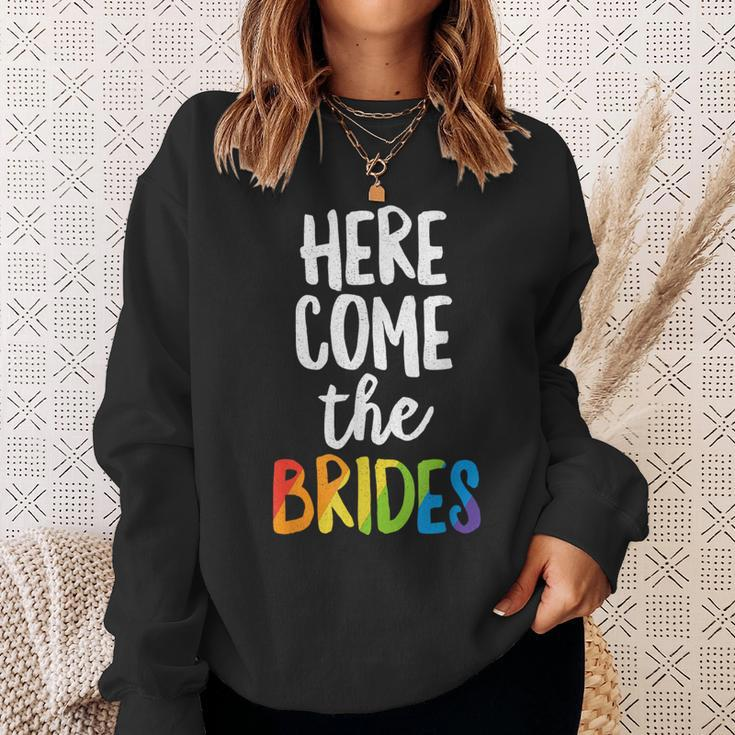 Here Comes The Brides Lesbian Pride Lgbt Wedding Sweatshirt Gifts for Her