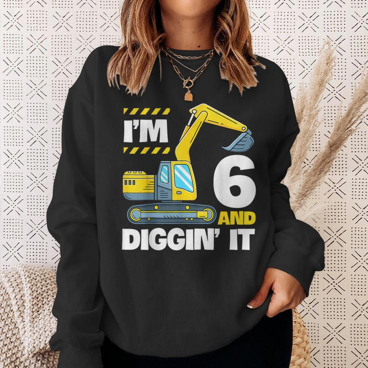 Construction Truck 6Th Birthday 6 Years Old Digger Excavator Sweatshirt Gifts for Her