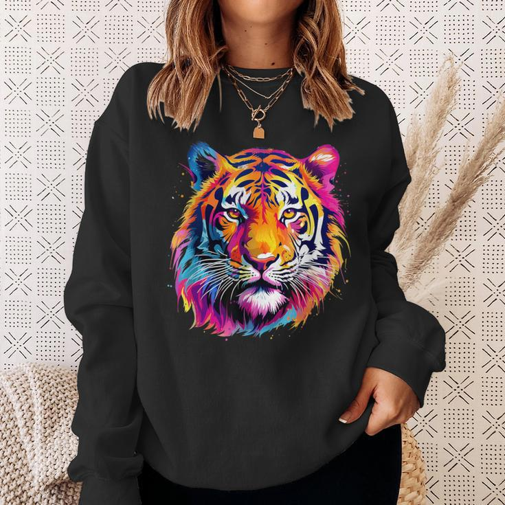 Cool Colorful Tiger Portrait Graphic Sweatshirt Gifts for Her