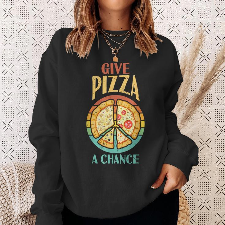 Cool Peace Give Pizza A Chance Pizza Lovers Sweatshirt Gifts for Her