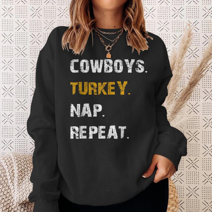 Cowboys Turkey Nap Repeat Thanksgiving Football Sweatshirt Gifts for Her