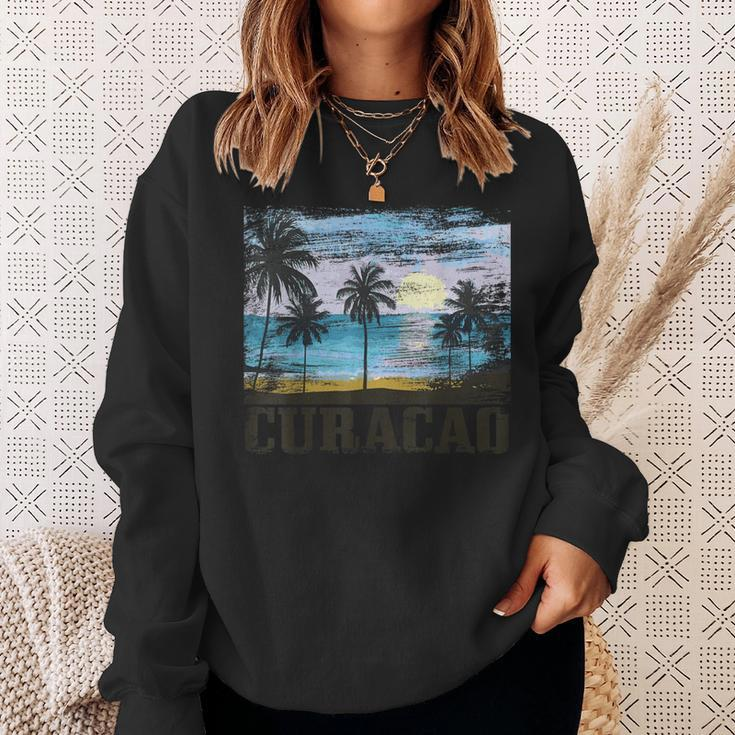 Curacao Vintage Palm Trees Surfer Caribbean Souvenir Gray Sweatshirt Geschenke für Sie