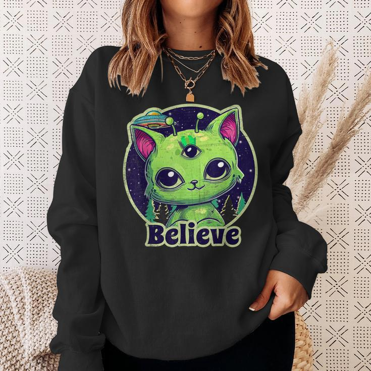 Cute Alien Cat Belive In Ufo Kawaii Sweatshirt Gifts for Her