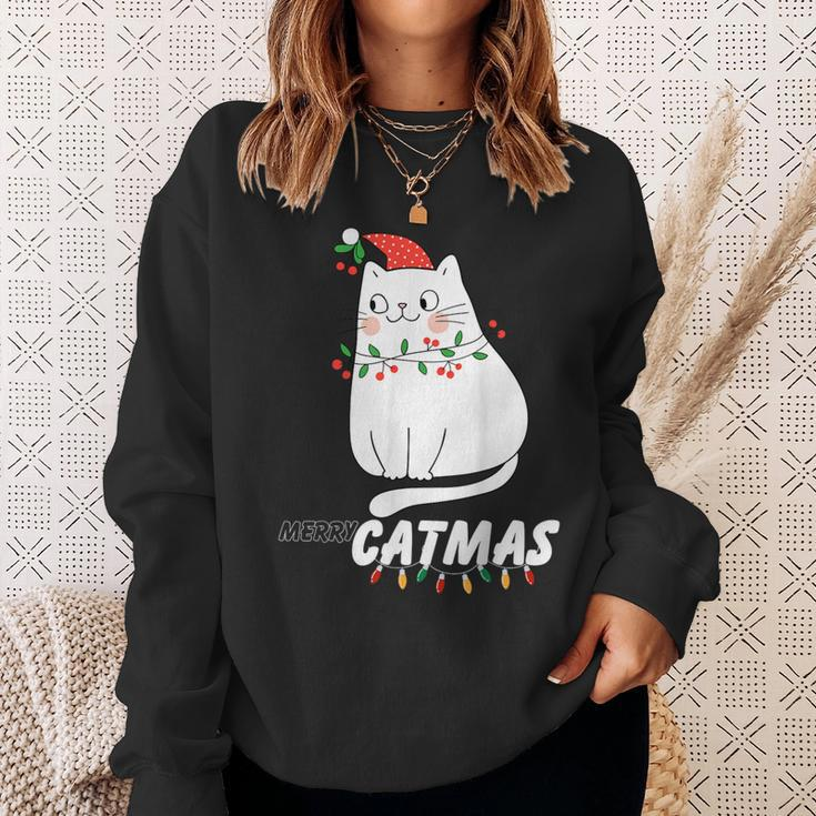 Cute Cat Merry Catmas Christmas Cat Lovers Santa Pajama Sweatshirt Gifts for Her