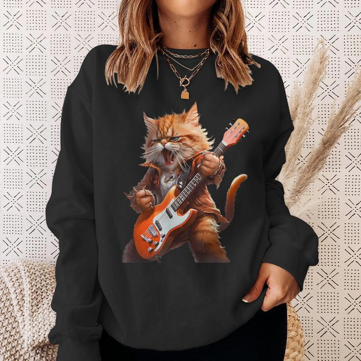 Cute Cat Playing Guitar Cat Lover Graphic Cat Kitten Lover Sweatshirt Gifts for Her