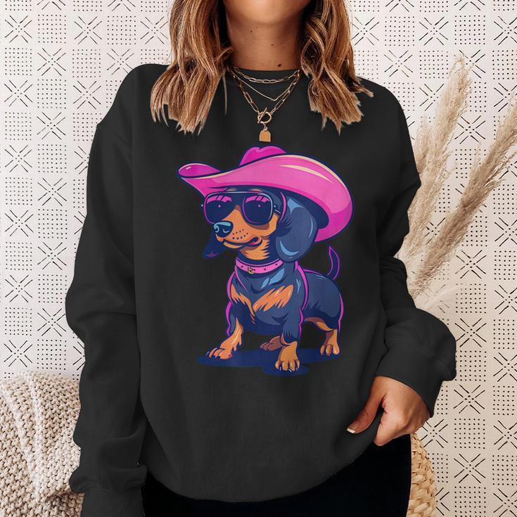 Cute Dachshund Pink Cowboy Hat Wiener Sausage Dog Puppy Sweatshirt Gifts for Her