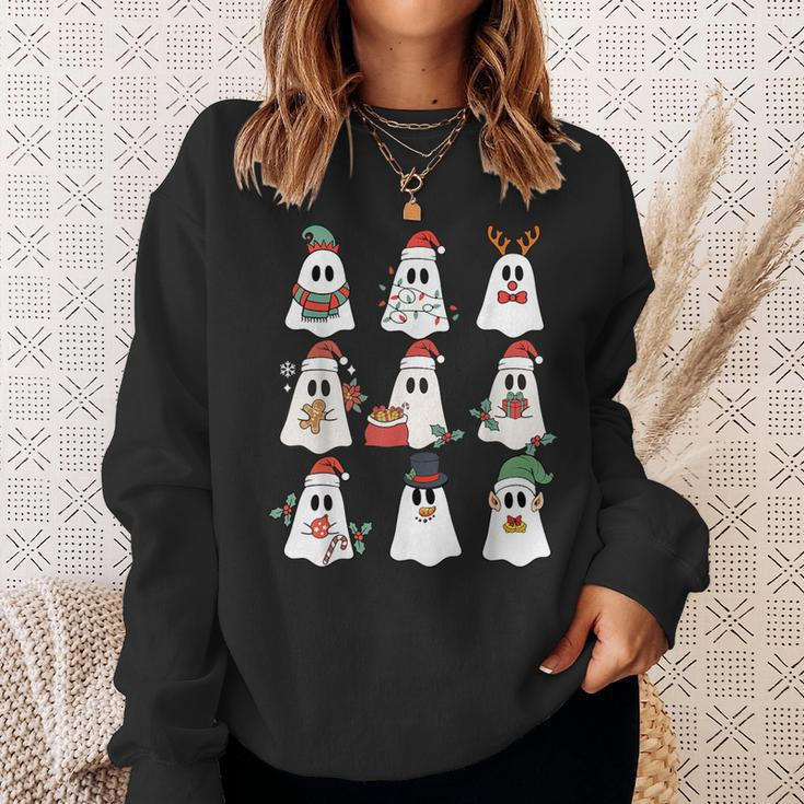 Cute Ghost Spooky Christmas Santa Hat Family Pajama Sweatshirt Gifts for Her