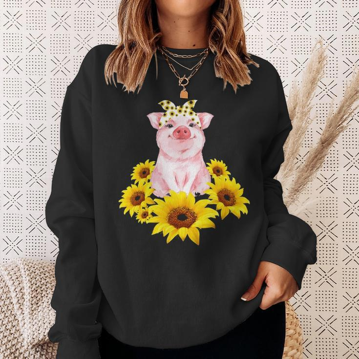 Cute Piggy With Sunflower Tiny Pig With Bandana Sweatshirt Gifts for Her