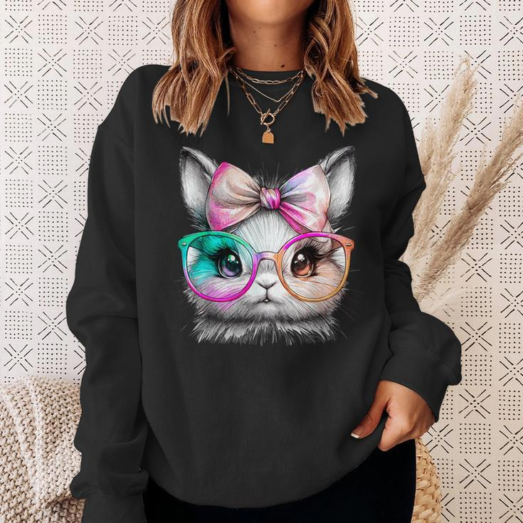 Cute Rabbit With Glasses Tie-Dye Easter Day Bunny Sweatshirt Gifts for Her