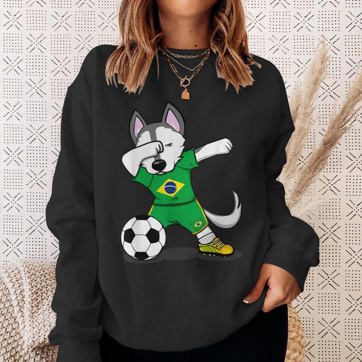 Dabbing Husky Brazil Football Fans Jersey Brazilian Soccer Sweatshirt Gifts for Her