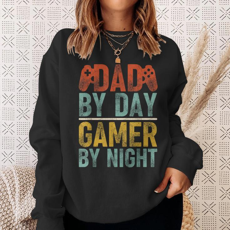 Dad By Day Gamer By Night Video Games Father's Day Retro Sweatshirt Gifts for Her