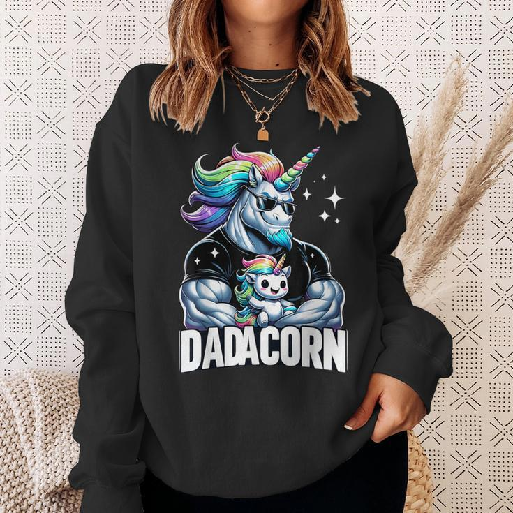 Dadacorn Unicorn Dad And Son Daughter Papa Father's Day Sweatshirt Gifts for Her
