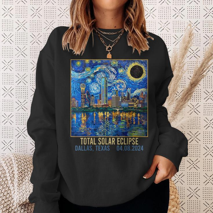 Dallas Texas Skyline Artistic Total Solar Eclipse 2024 Sweatshirt Gifts for Her