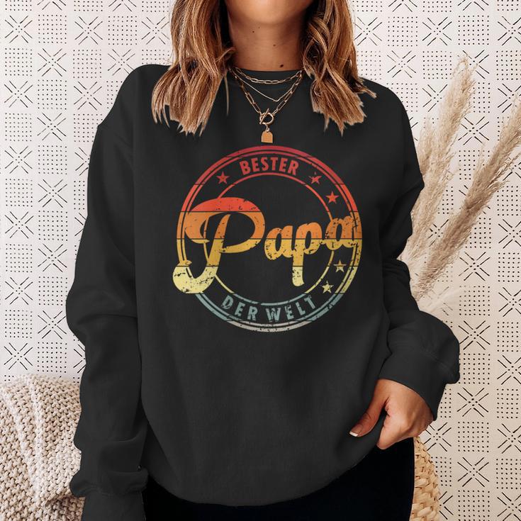 Damen Herren Retrointage Bester Papa Der Welt Mit-Ausschnitt Sweatshirt Geschenke für Sie