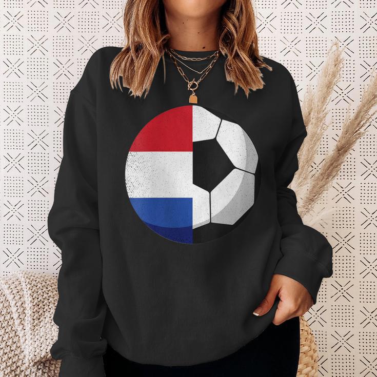 Damen Niederlande Flagge Niederländischer Papa Fußballtorwart Mit-Ausschnitt Sweatshirt Geschenke für Sie