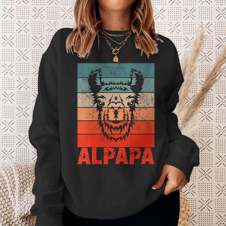 Damen Papa Alpaka Alpapaatertag Bester Frischgebackenerater Mit-Ausschnitt Sweatshirt Geschenke für Sie