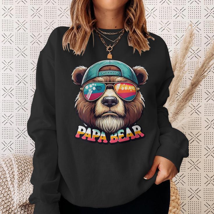 Damen Papa Bär Papa Bearatertagsgeschenk Für Papa Spruch Lustig Mit-Ausschnitt Sweatshirt Geschenke für Sie