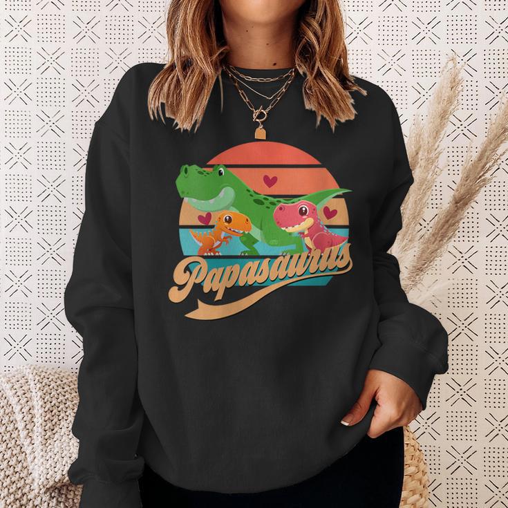 Damen Papasaurus Lustigesater Spruch Papa Dino Mit-Ausschnitt Sweatshirt Geschenke für Sie