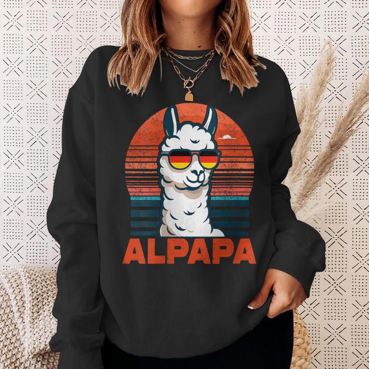 Damen Retrointage Alpapaatertag Bester Papa Alpaka Alpapa Mit-Ausschnitt Sweatshirt Geschenke für Sie