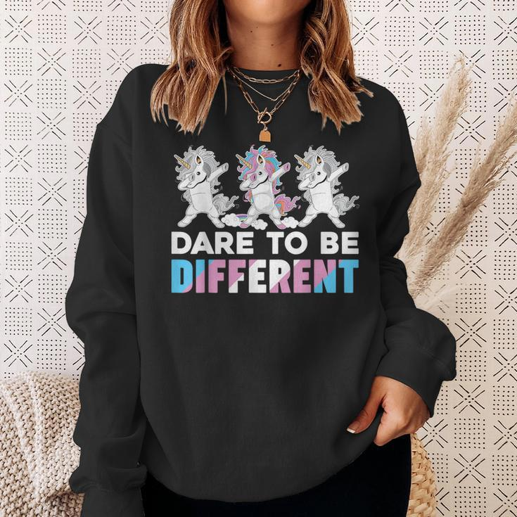 Dare To Be Different Dabbing Unicorn Transgender Lgbt Pride Sweatshirt Gifts for Her