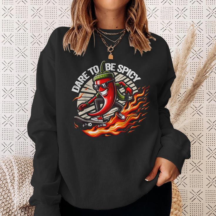 Dare To Be Spicy Chili Pepper Skateboarder Spice Lover Sweatshirt Gifts for Her