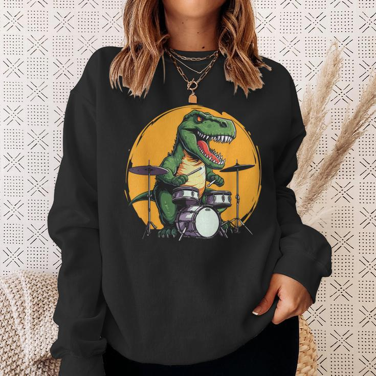 Dinosaurier Schlagzeuger Sweatshirt, Lustiges T-Rex Musik Motiv Geschenke für Sie