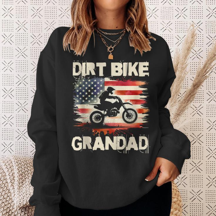 Dirt Bike Grandad Vintage American Flag Motorbike Sweatshirt Gifts for Her